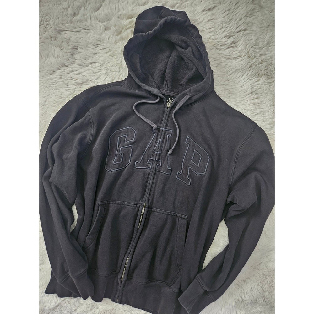 GAP Black Arch Logo Full Zip Fleece Hoodie Sweatshirt Women's Size M